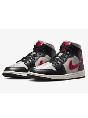 Air Jordan 1 Mid Black / Grey / Red Sneakers - 5.5US, BNIB